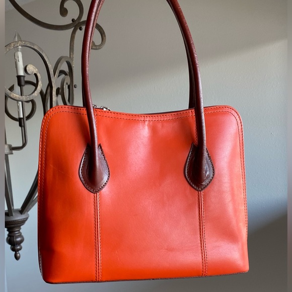 Vera Pelle Orange and Brown Leather Shoulder Bag - Picture 9 of 9